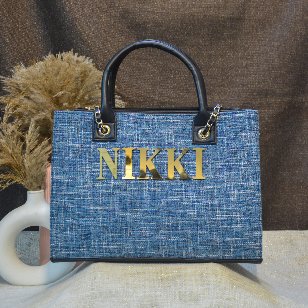 Midnight Blueberry Chain Tote Full Name Metal (1 Line Initials)