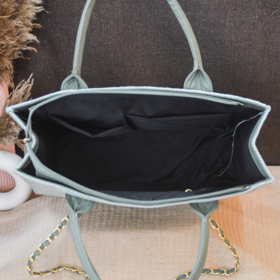 Mint Green Chain Tote Tri-color Handwork (2 Initials)
