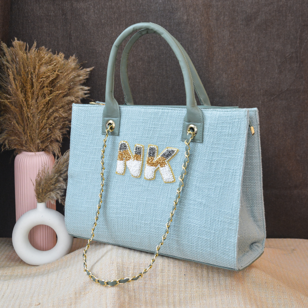 Mint Green Chain Tote Tri-color Handwork (2 Initials)