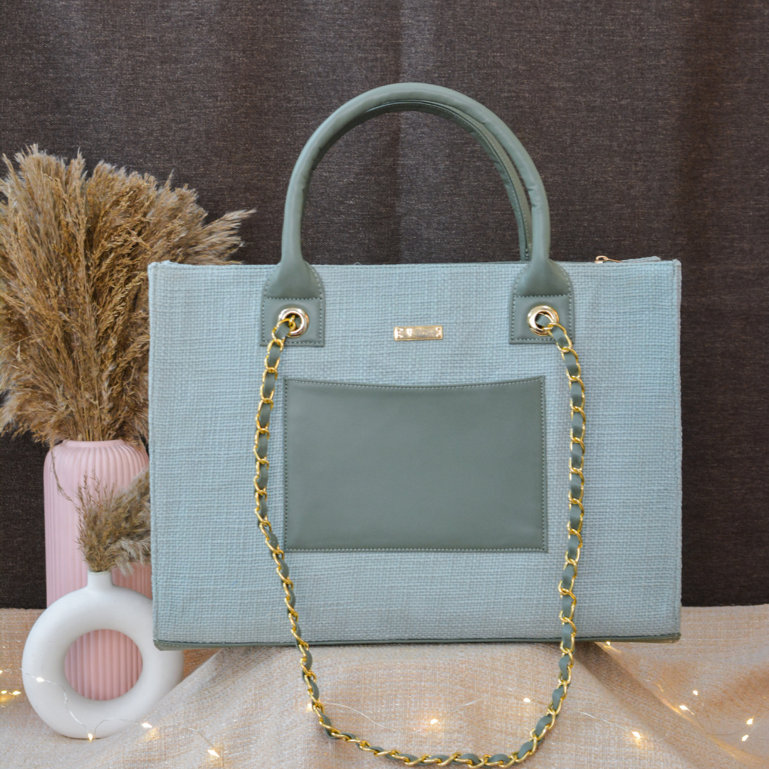 Mint Green Chain Tote Tri-color Handwork (2 Initials)