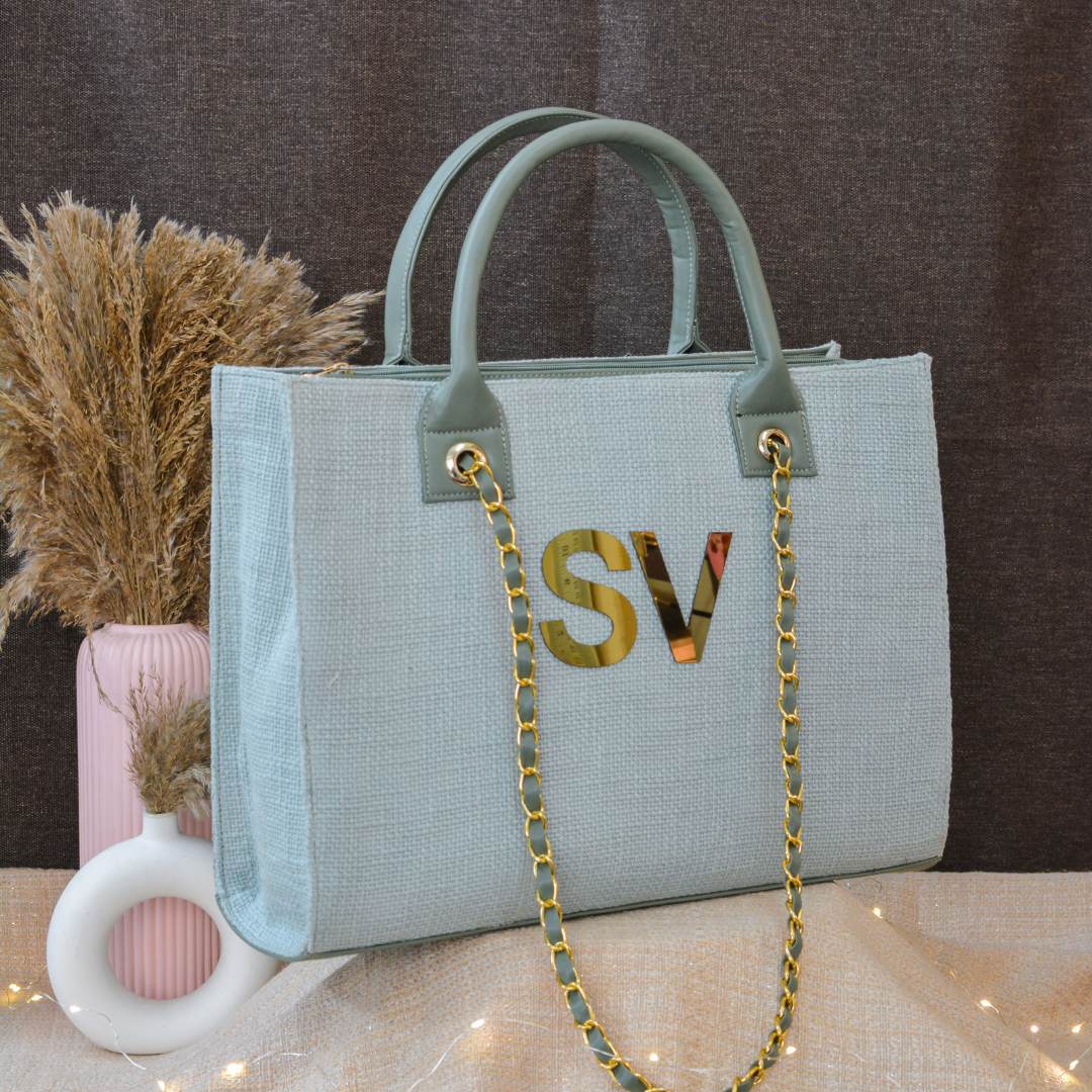Mint Green Chain Tote Metal (2 Initials)