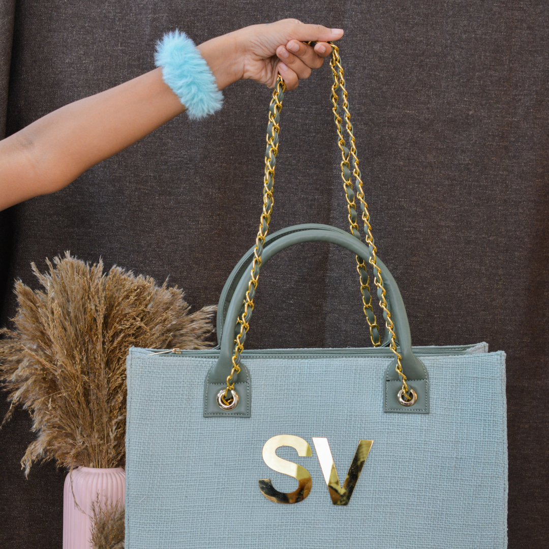 Mint Green Chain Tote Metal (2 Initials)