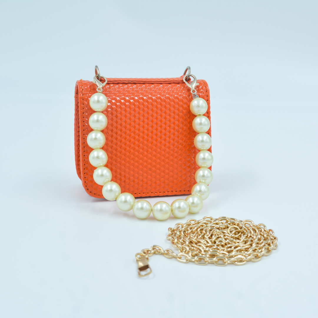Orange Textured Monogram Bag