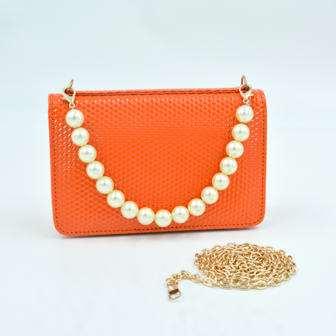 Orange Textured Monogram Bag