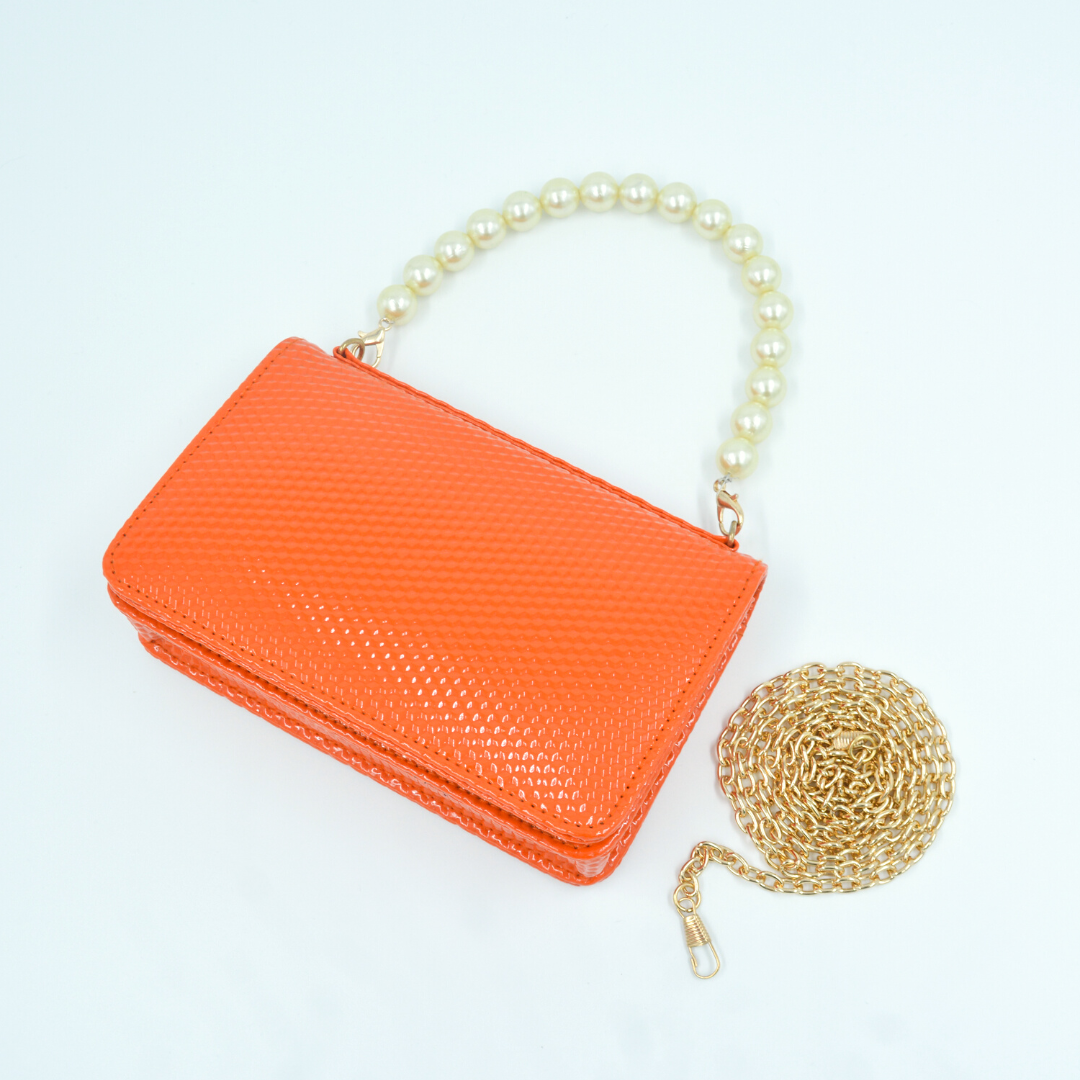 Orange Textured Monogram Bag