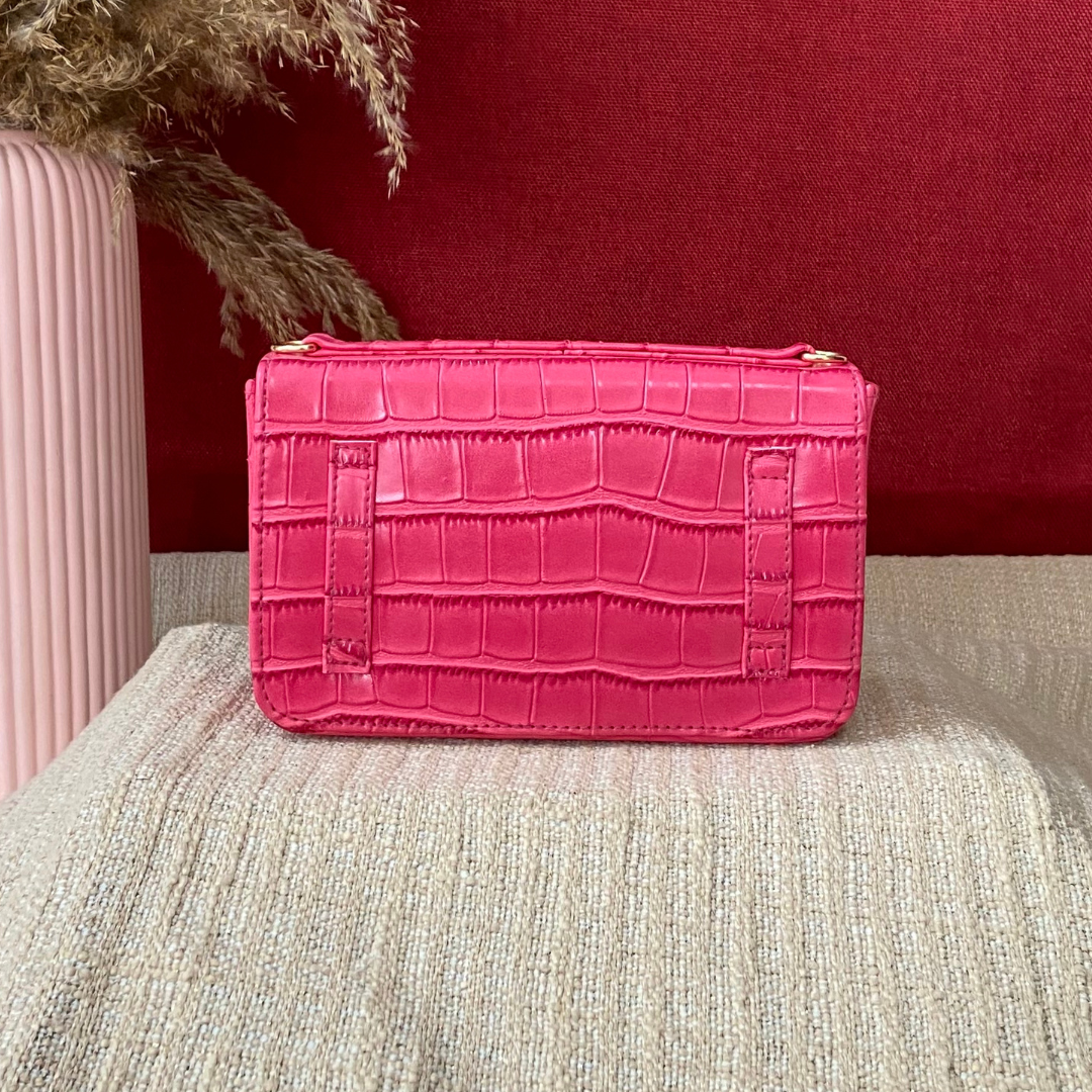 Pink Croc Embossed Box Style Waist Bag Phone Size