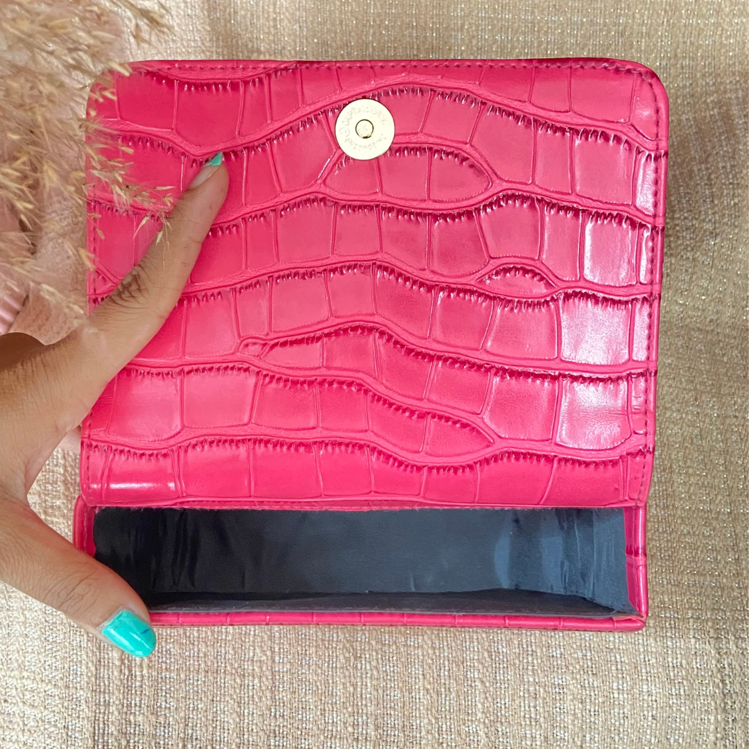 Pink Croc Embossed Box Style Waist Bag Phone Size