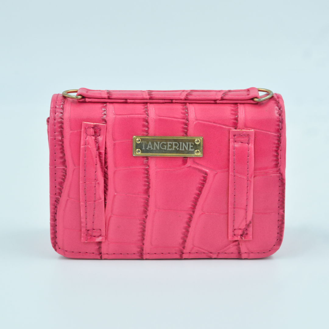 Pink Croc Embossed Monogram Bag