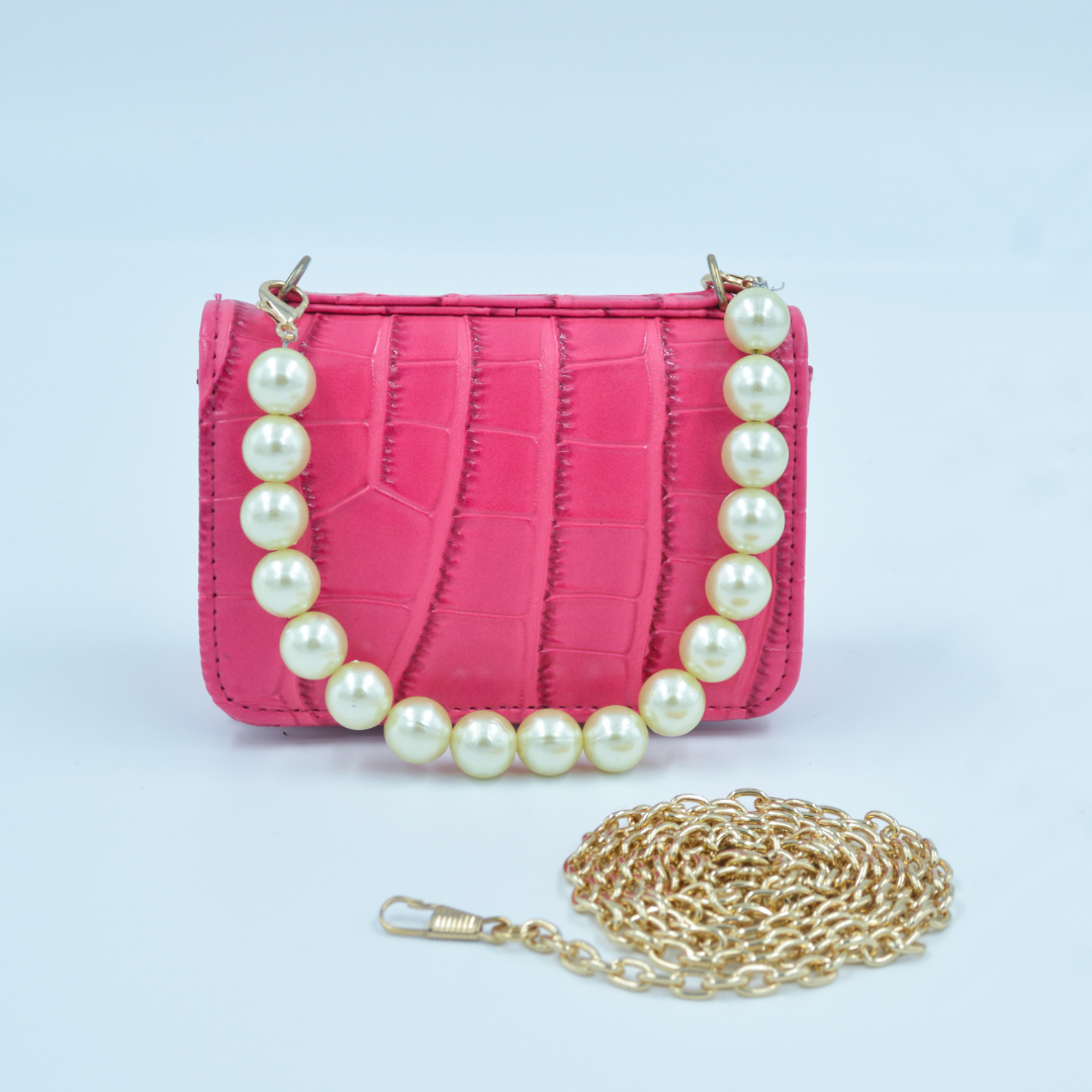 Pink Croc Embossed Monogram Bag