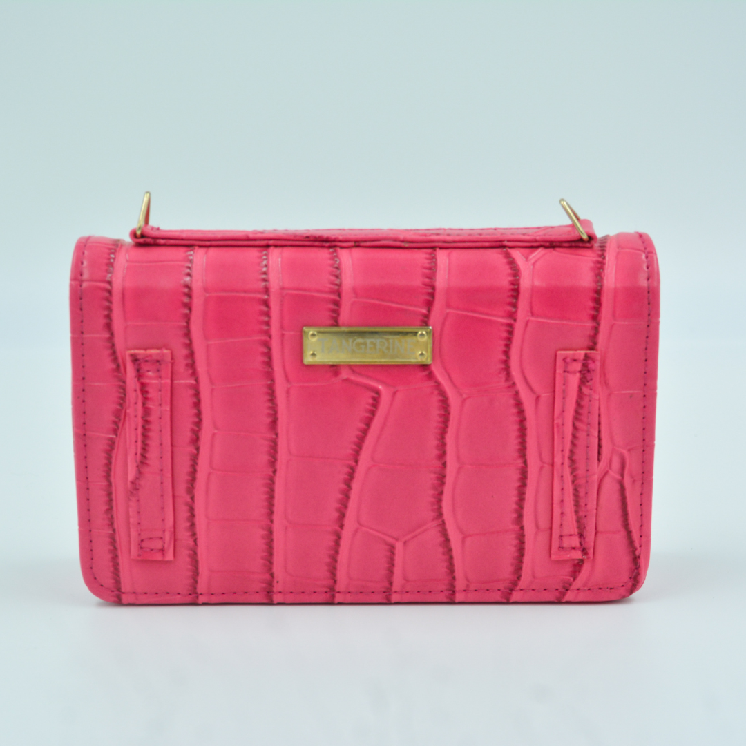 Pink Croc Embossed Monogram Bag