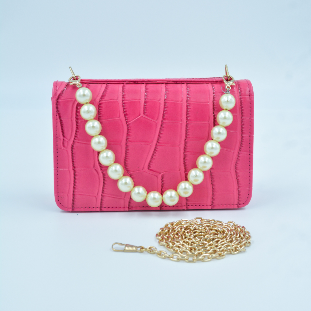 Pink Croc Embossed Monogram Bag