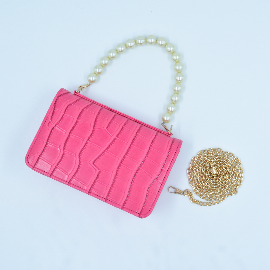 Pink Croc Embossed Monogram Bag