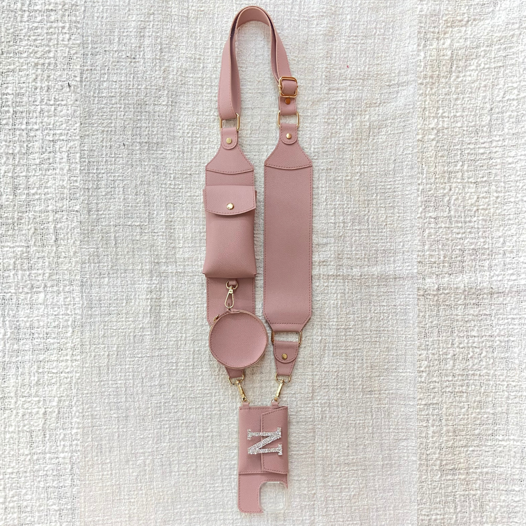 Pink Plain Pochette Belt with Phone Case