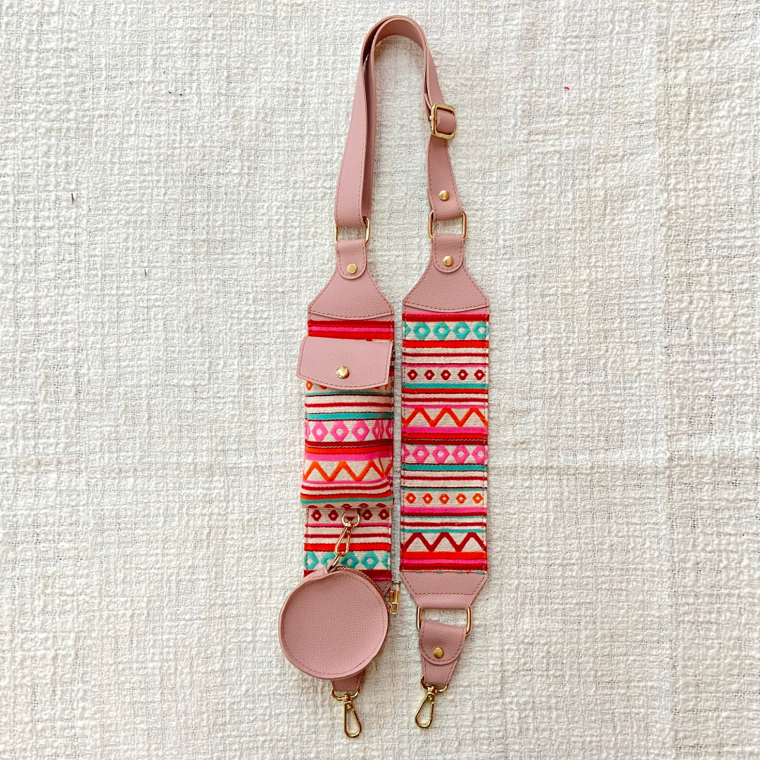 Pink Pouch + Pink with Boho Cloth on Pocket Pochette Belt