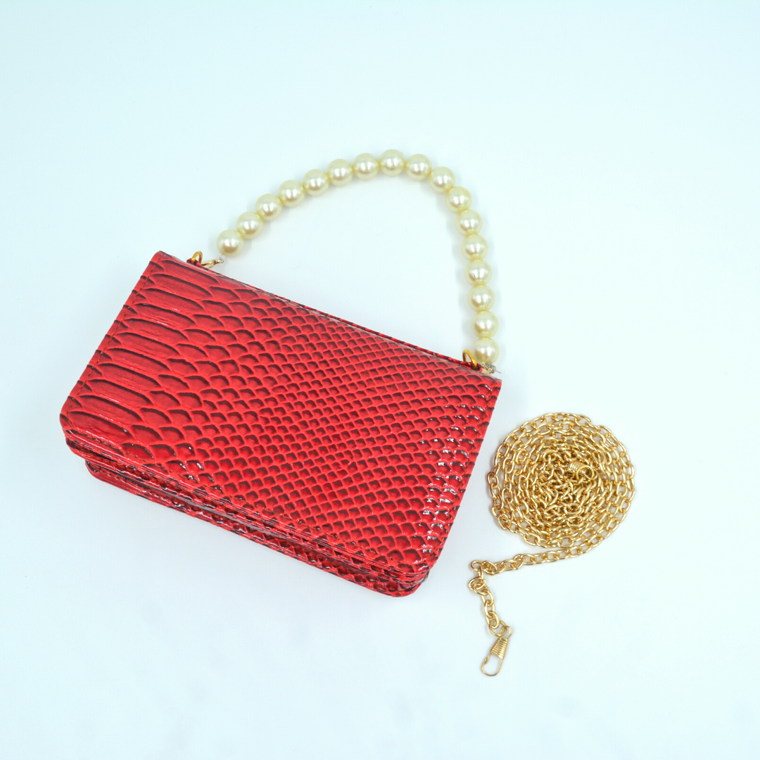 Wine Red Croc Embossed Monogram Bag