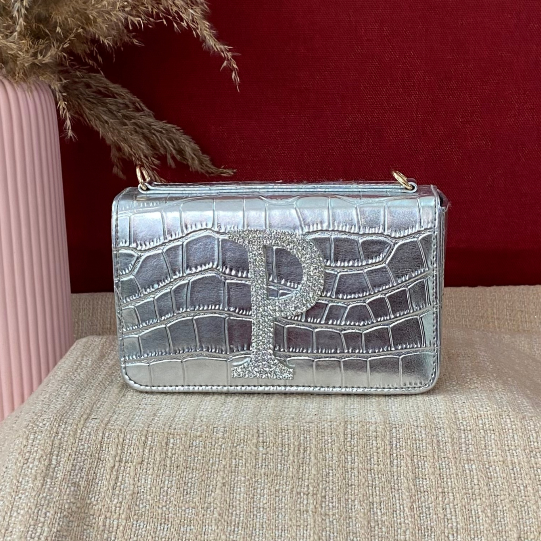 Silver Croc Embossed Box Style Waist Bag Phone Size