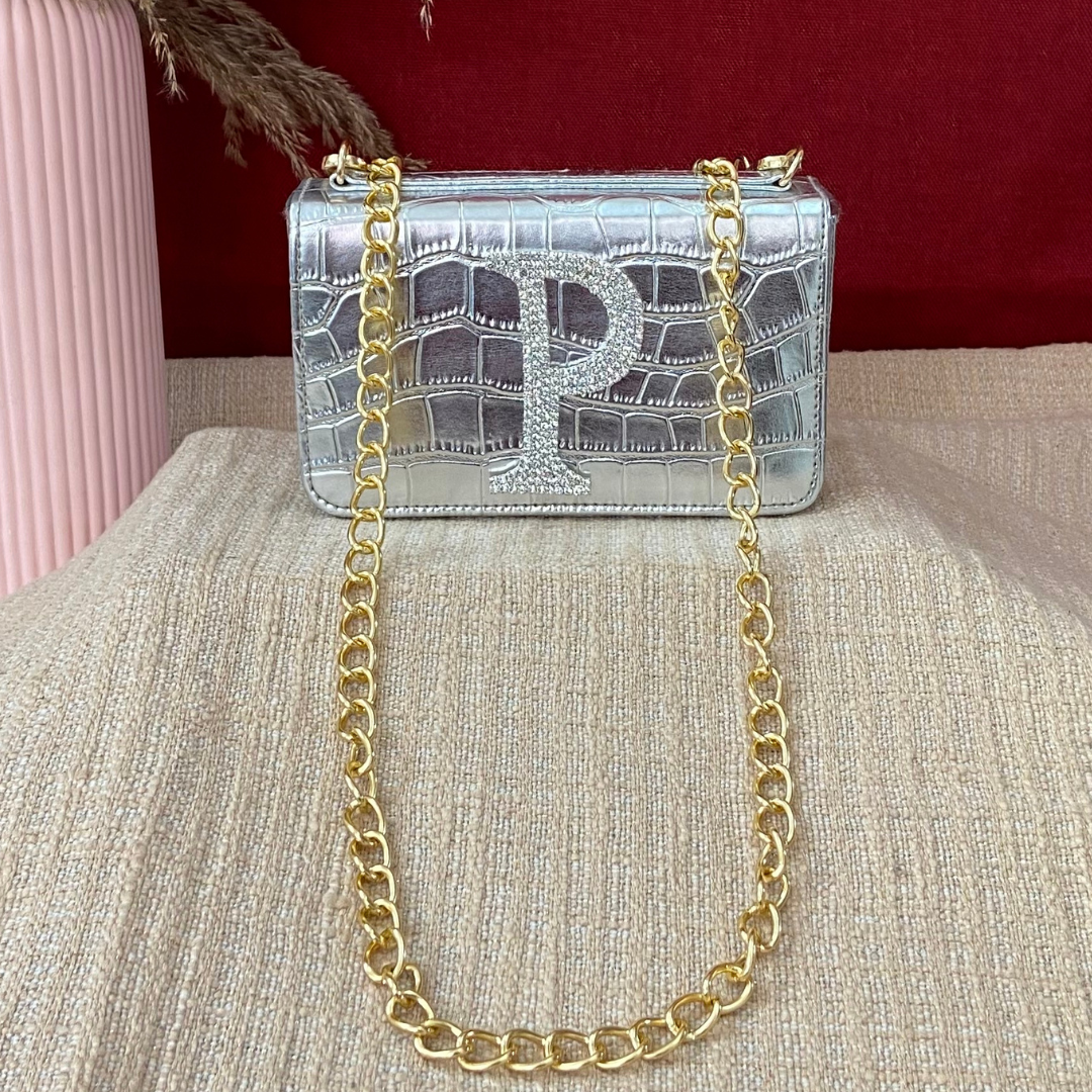 Silver Croc Embossed Box Style Waist Bag Phone Size