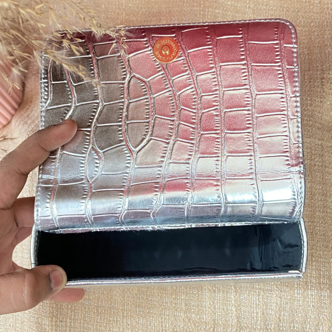 Silver Croc Embossed Box Style Waist Bag Phone Size