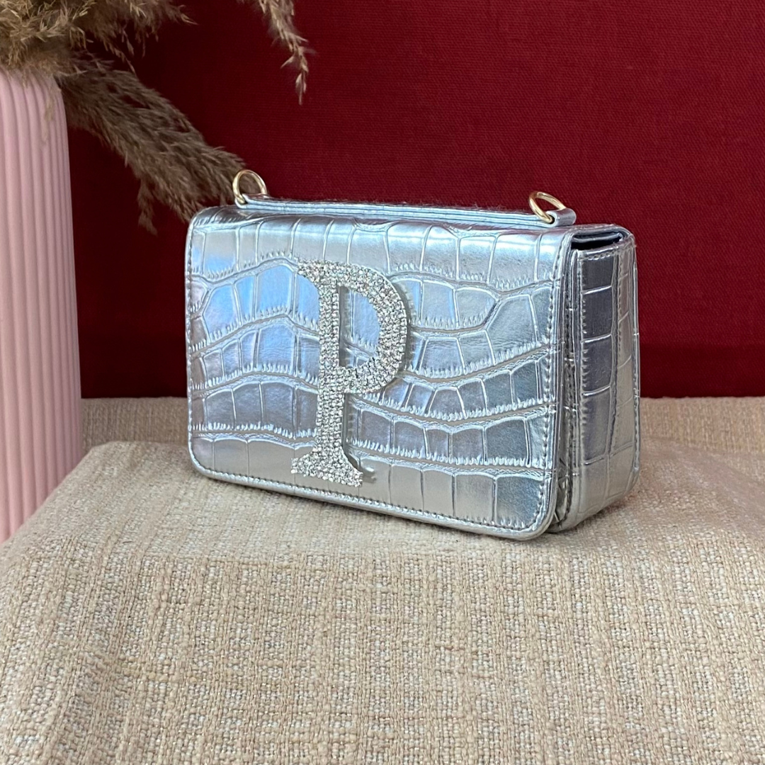 Silver Croc Embossed Box Style Waist Bag Phone Size