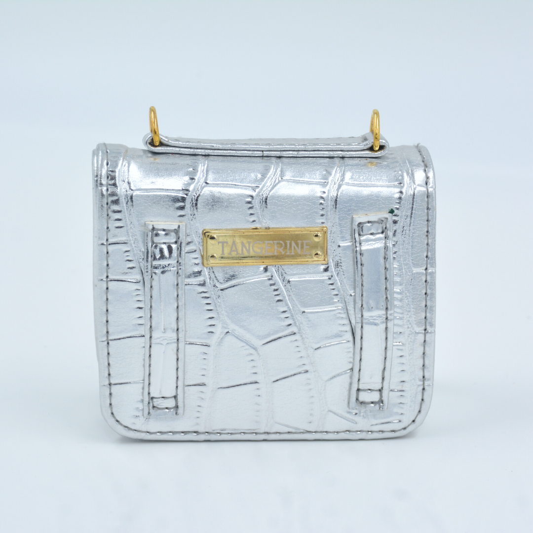 Silver Croc Embossed Monogram Bag