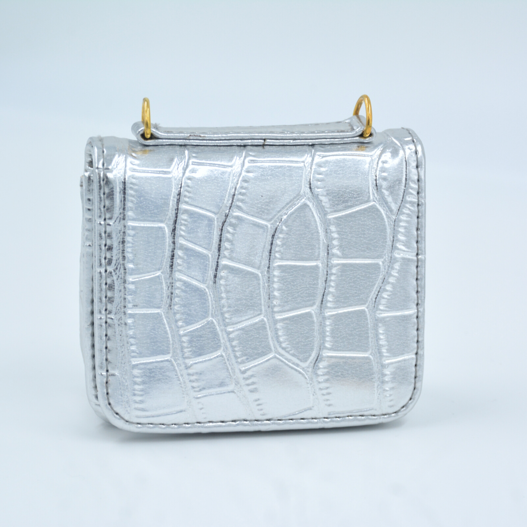 Silver Croc Embossed Monogram Bag