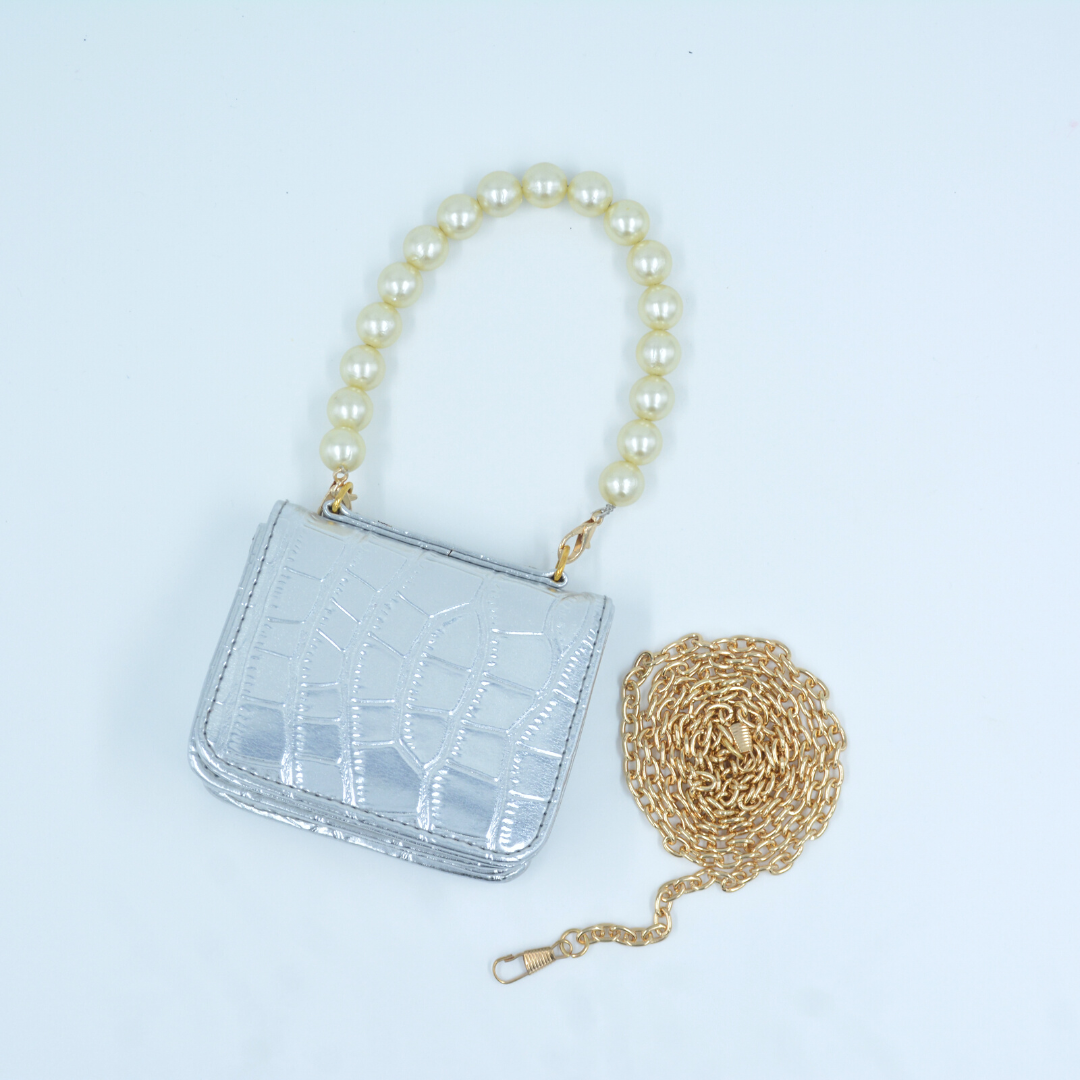 Silver Croc Embossed Monogram Bag