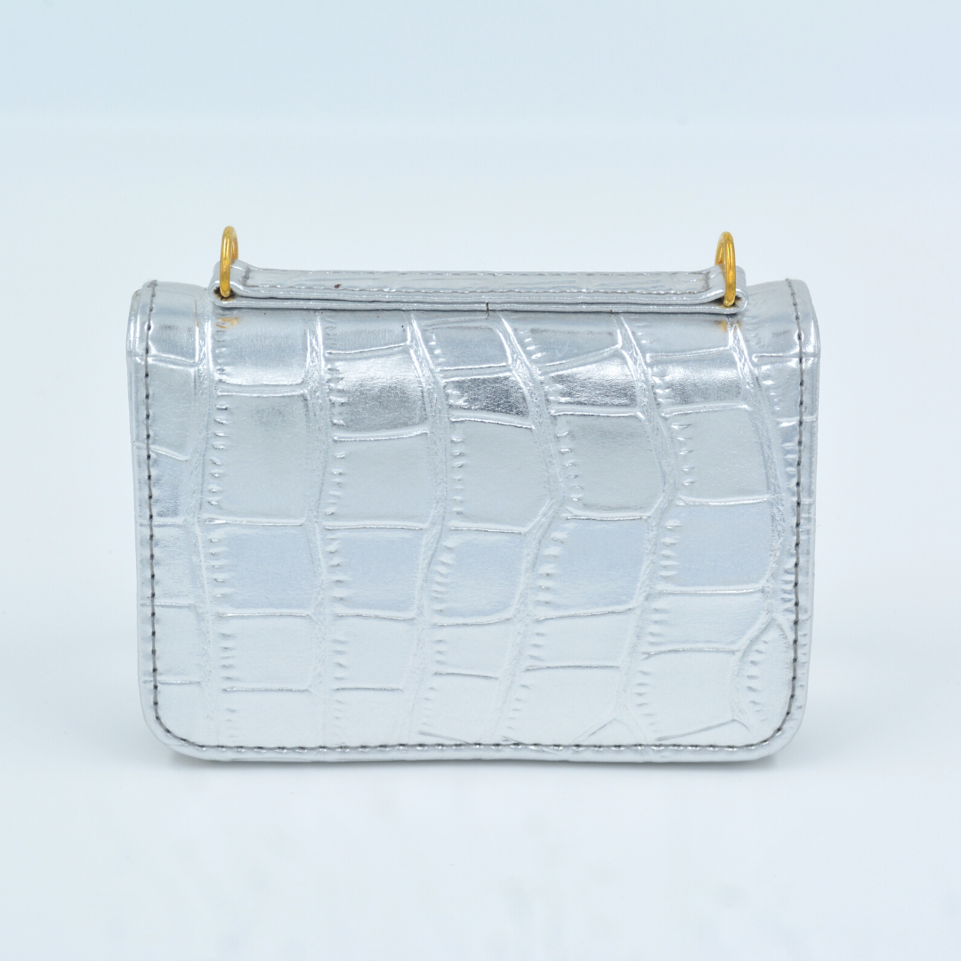 Silver Croc Embossed Monogram Bag