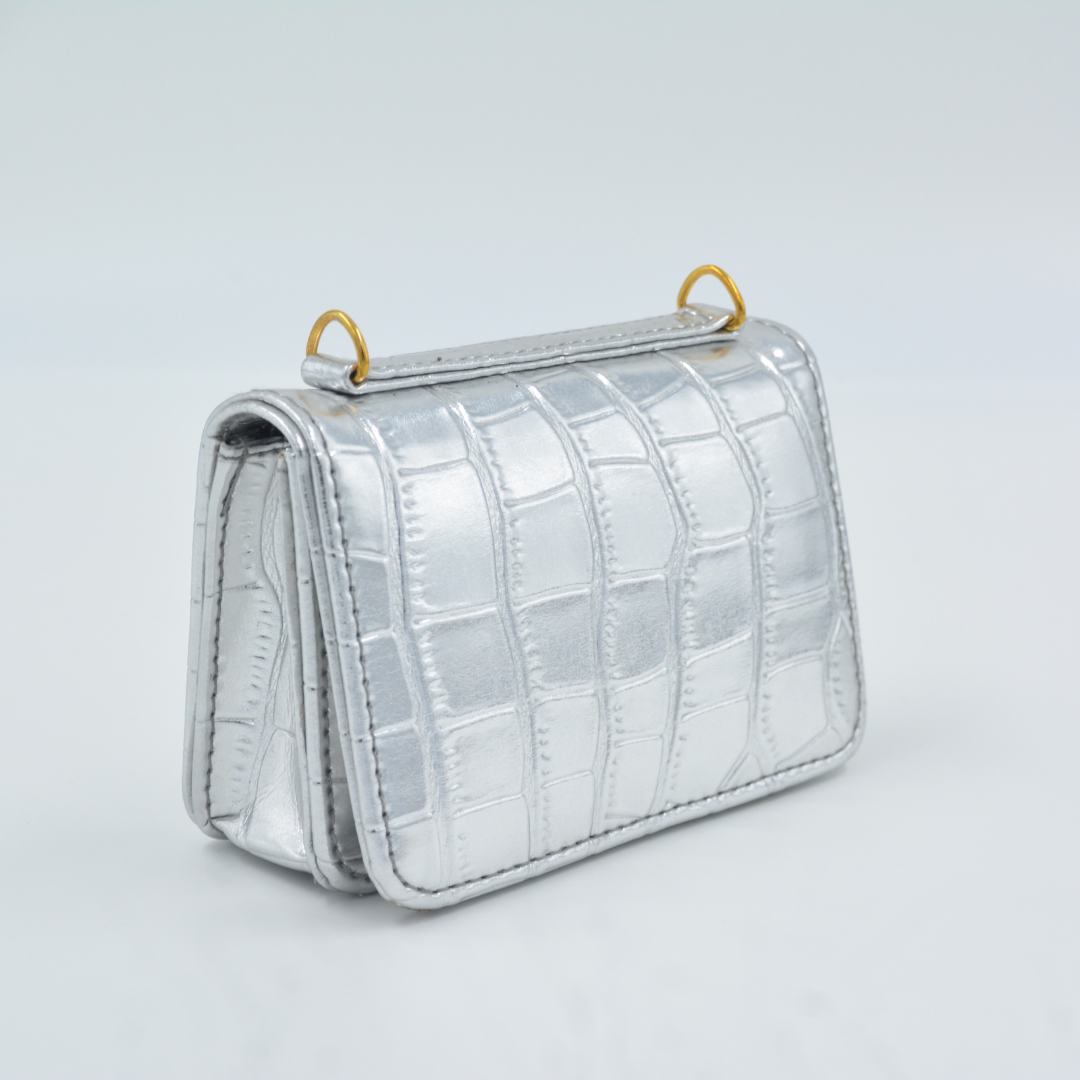 Silver Croc Embossed Monogram Bag