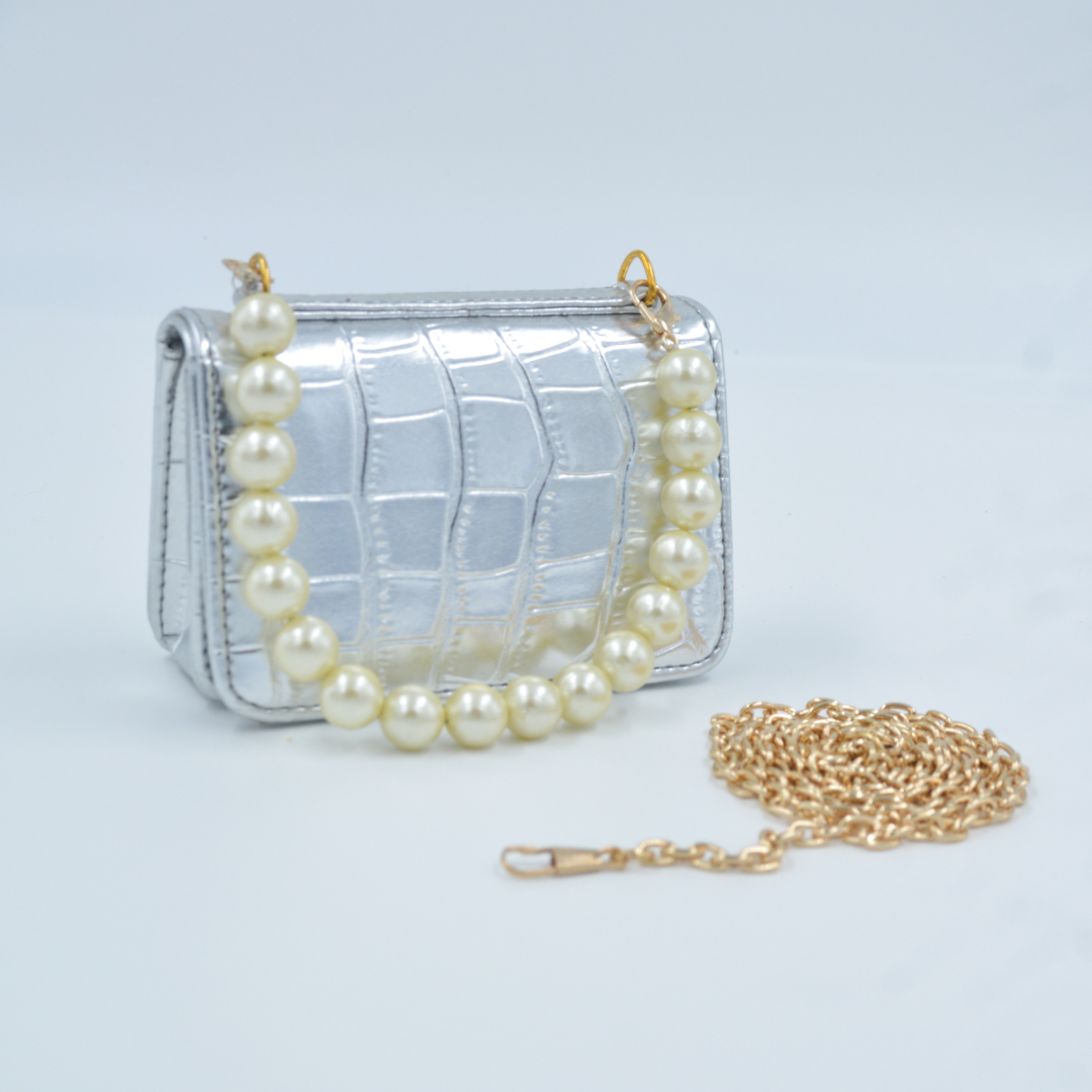 Silver Croc Embossed Monogram Bag