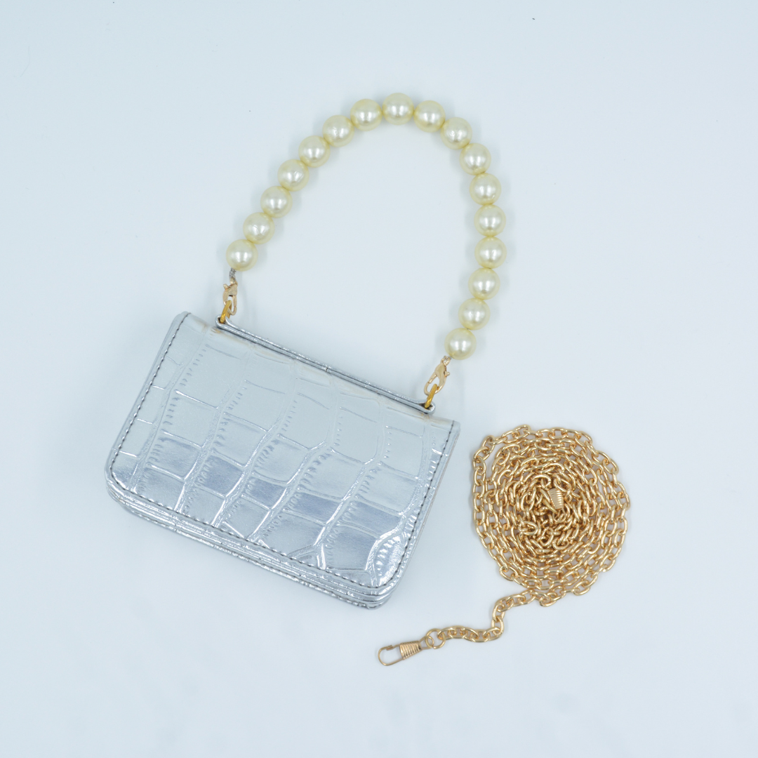 Silver Croc Embossed Monogram Bag