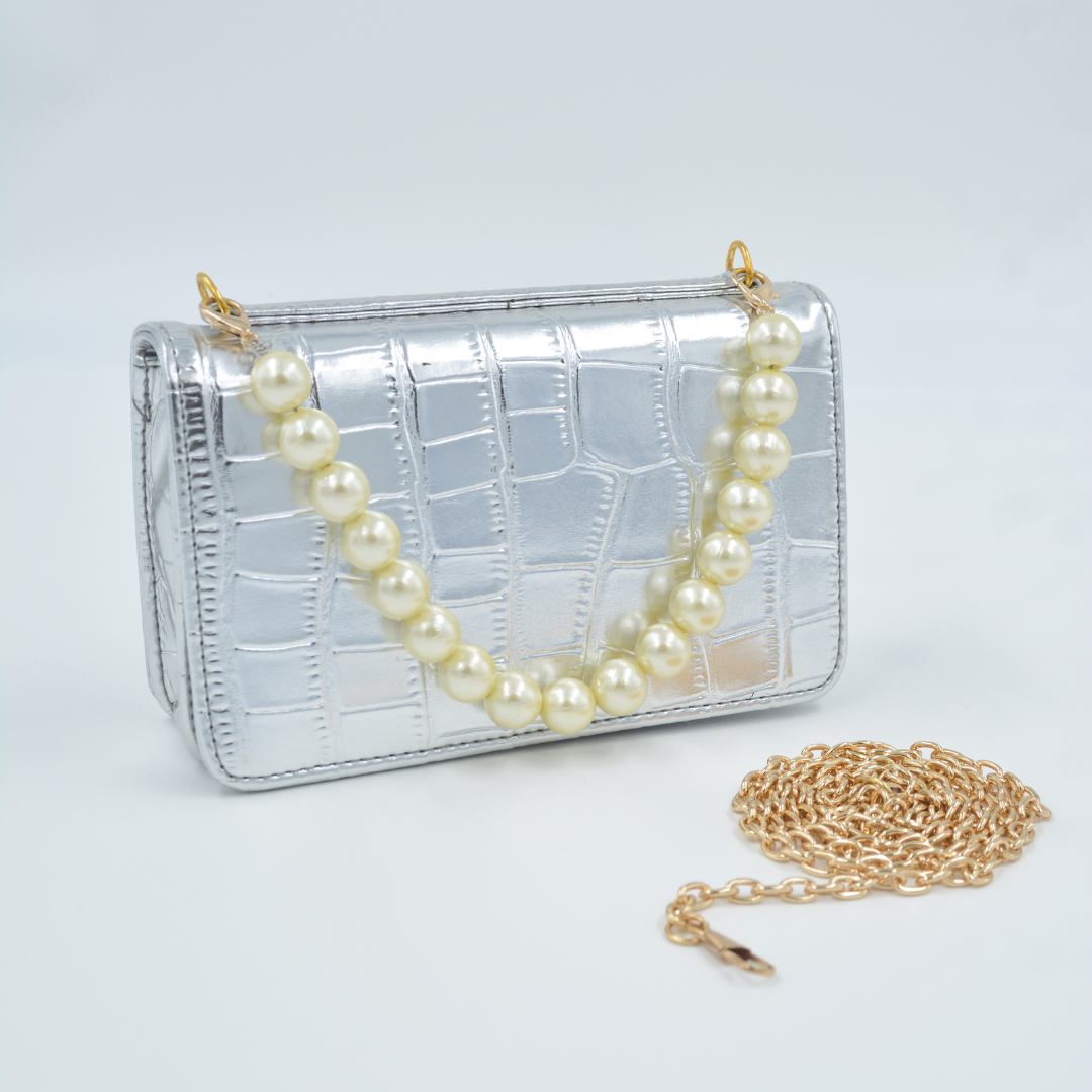 Silver Croc Embossed Monogram Bag