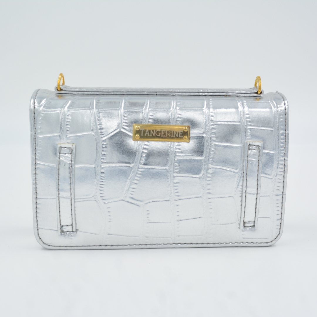 Silver Croc Embossed Monogram Bag