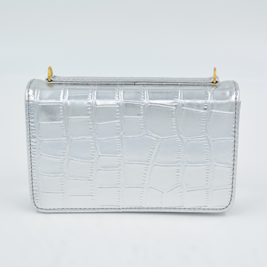 Silver Croc Embossed Monogram Bag