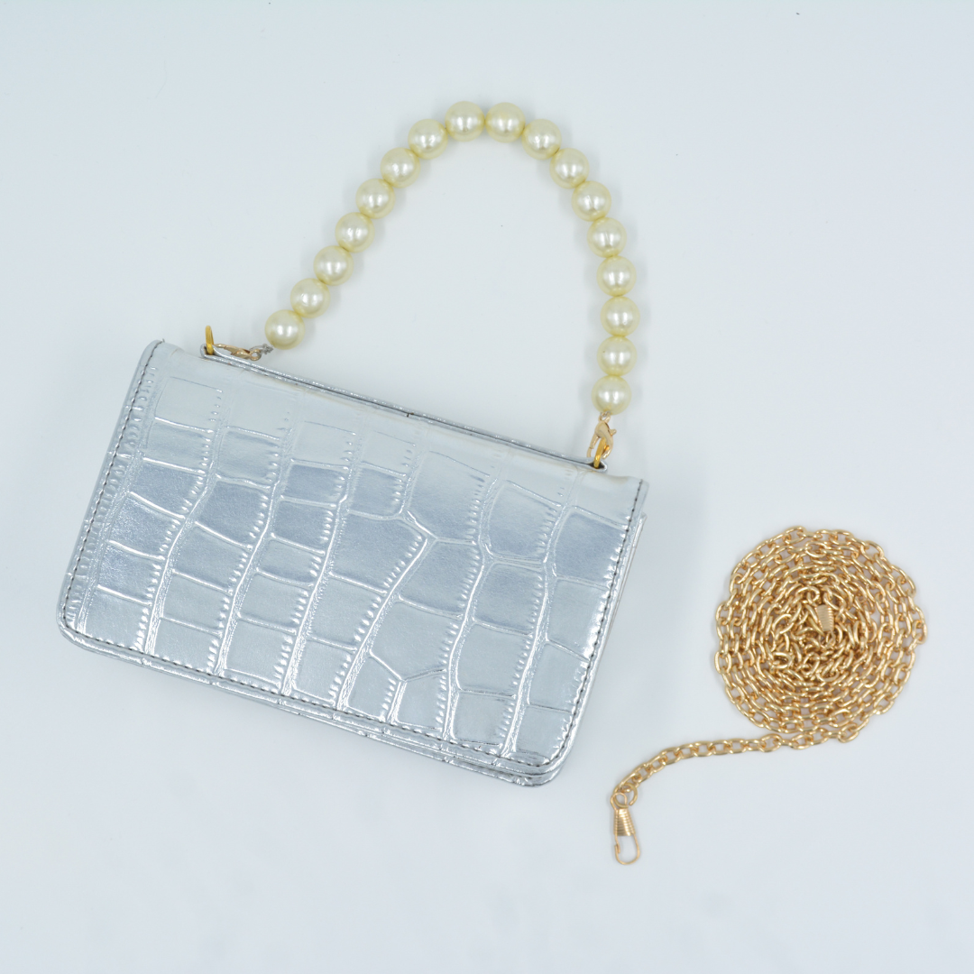 Silver Croc Embossed Monogram Bag