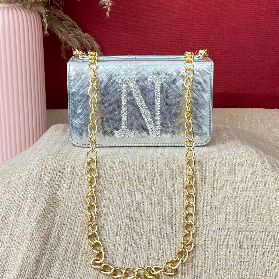 Silver Textured Box Style Waist Bag Phone Size.