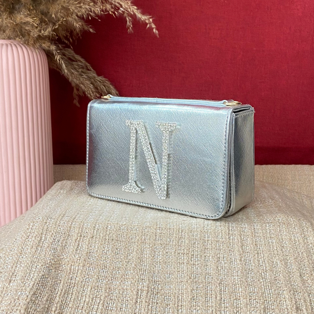 Silver Textured Box Style Waist Bag Phone Size.