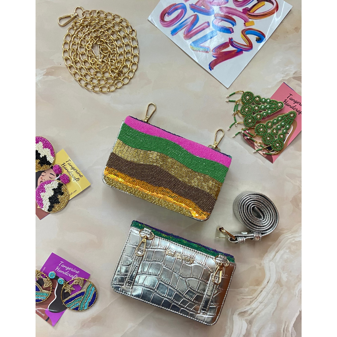 Silver with Multi-color Handwork Phone Size Waist Bag