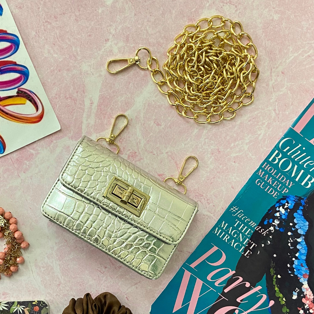 Silver Micro Clip-on Waist Cum Sling Bag