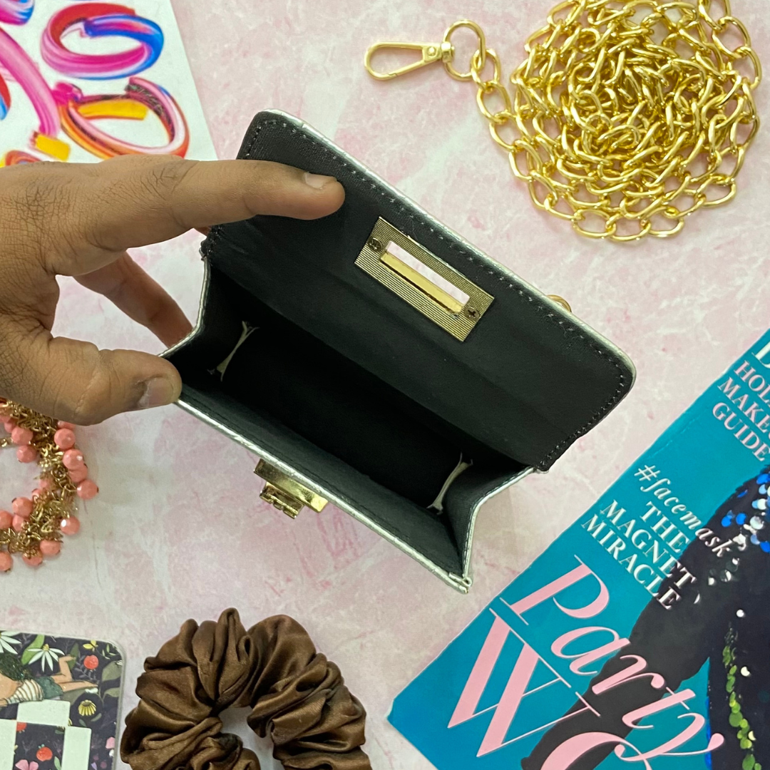 Silver Micro Clip-on Waist Cum Sling Bag