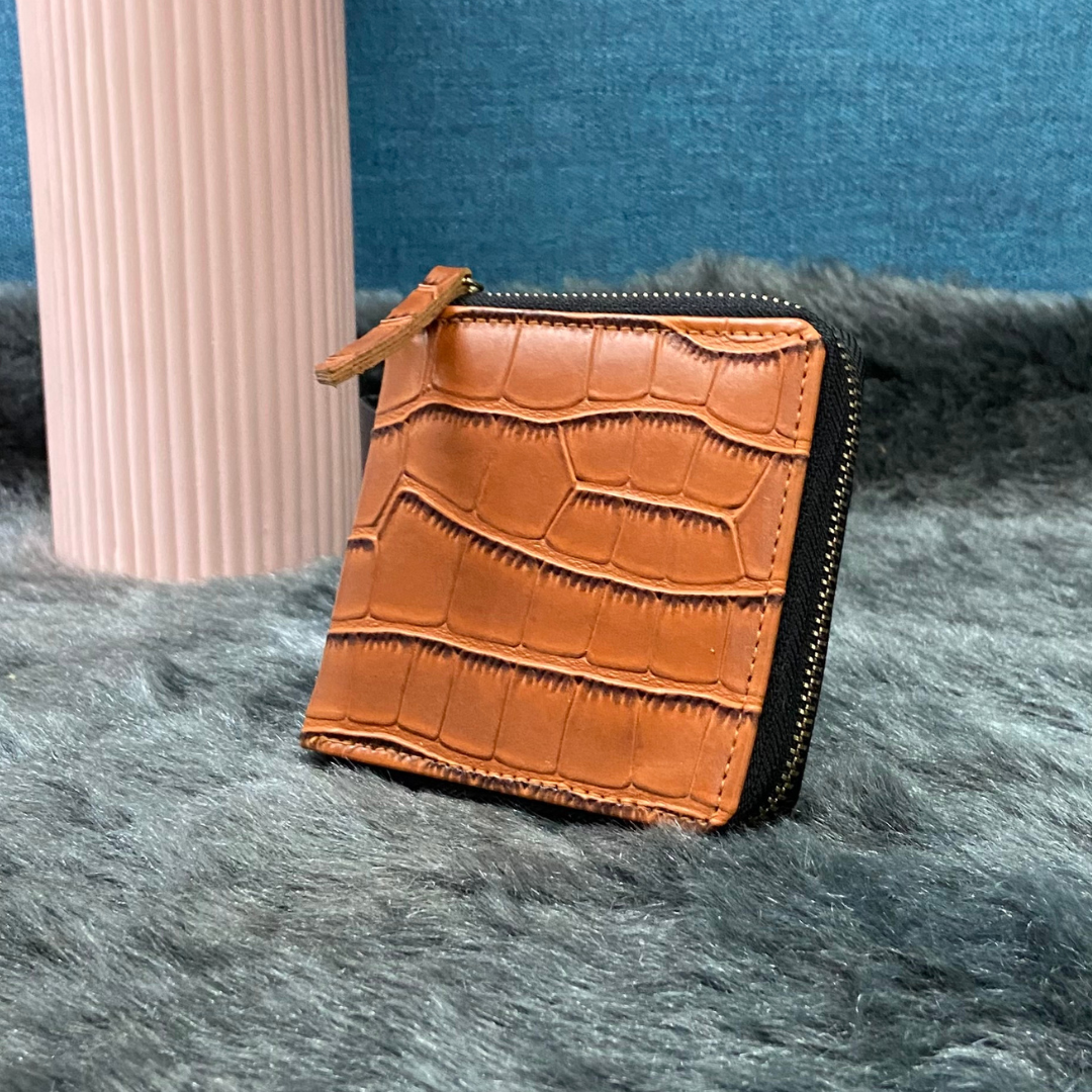Tan Croc Mini Wallet