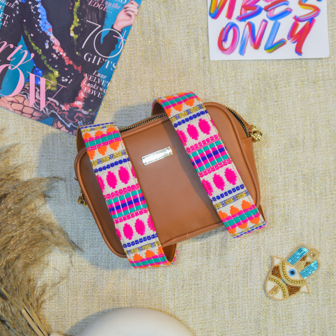 Tan Dual Compartment Bag with Tan Pink Bullet Belt.