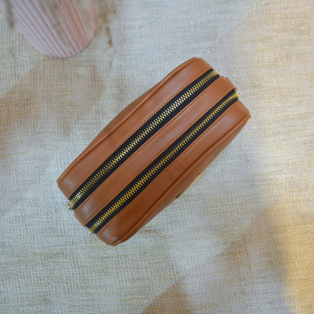 Tan Dual Compartment Bag with Tan Neon Belt