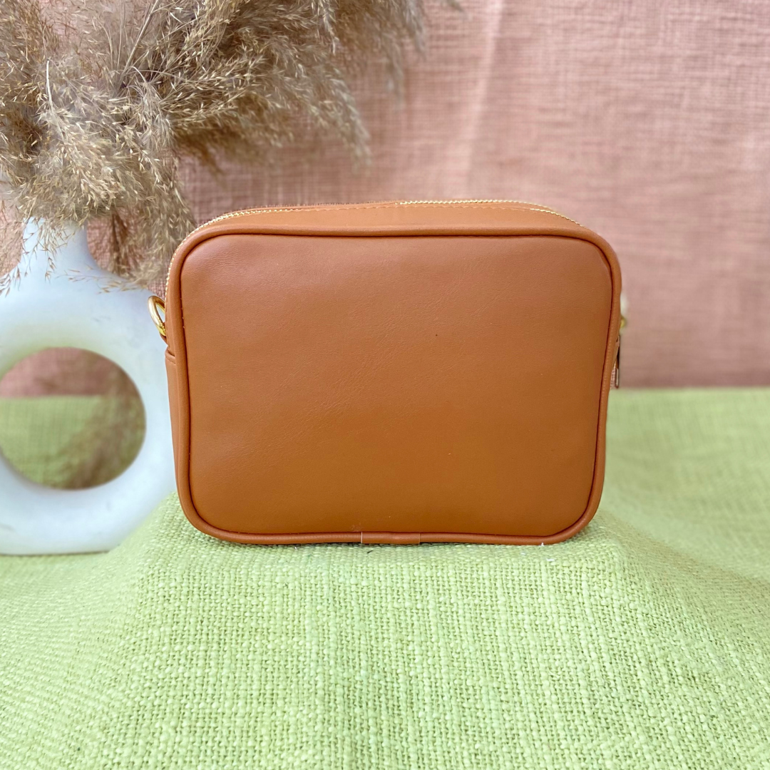 Tan Dual Compartment Bag with Tan Vibrant Belt + Big Wallet Combo