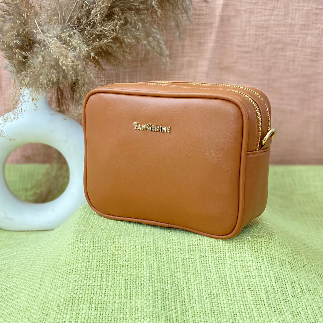 Tan Dual Compartment Bag with Tan Vibrant Belt