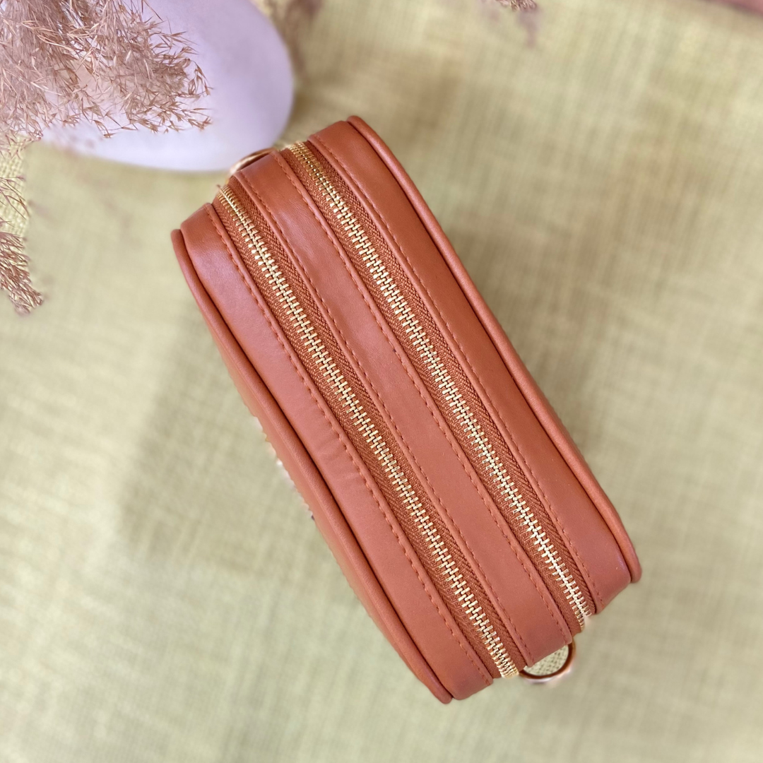 Tan Dual Compartment Bag with Tan Vibrant Belt