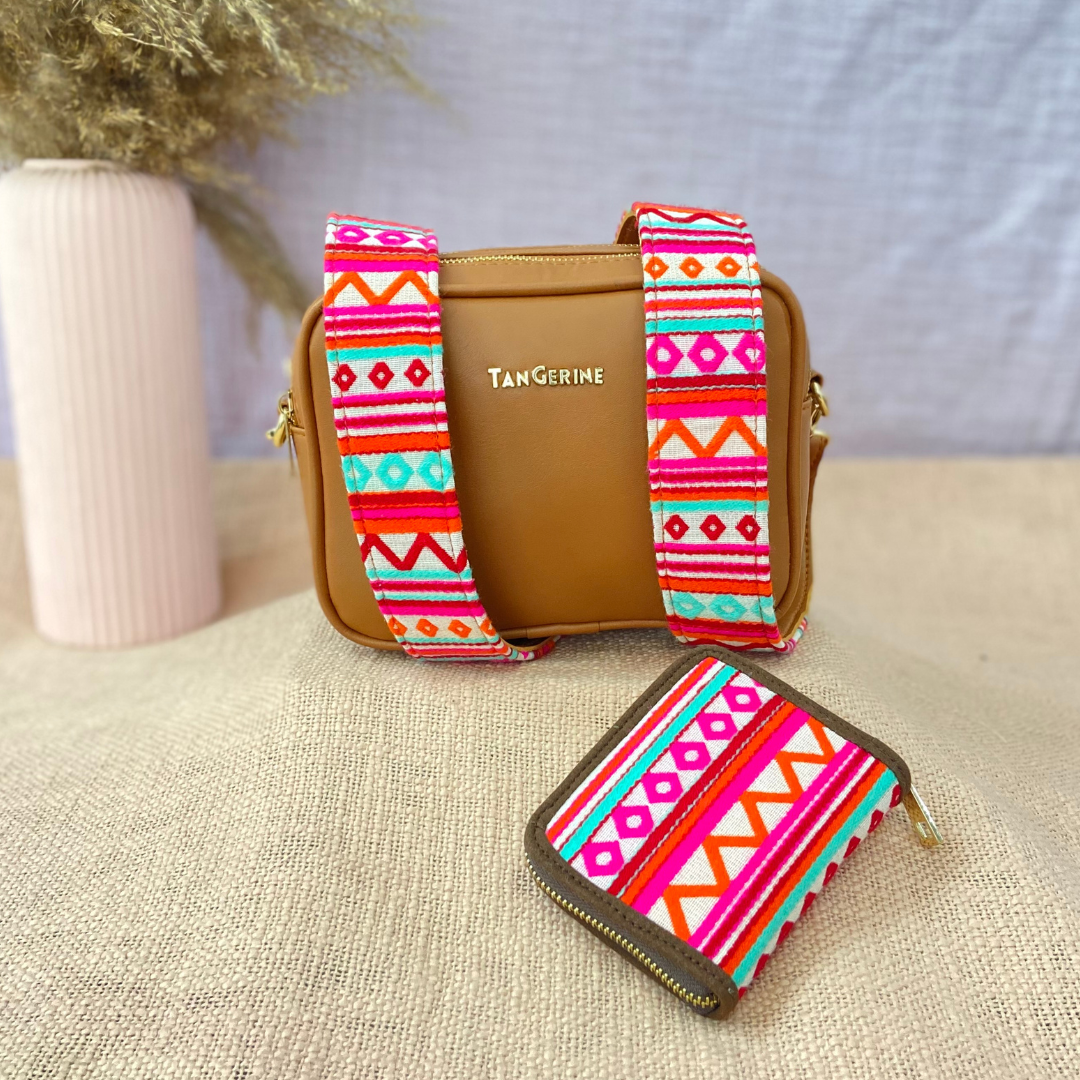Tan Dual Compartment Bag with Boho Belt + Mini Wallet Combo