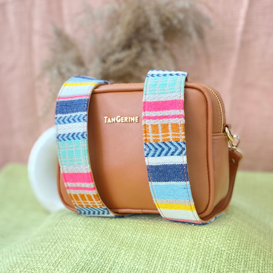 Tan Dual Compartment Bag with Tan Vibrant Belt