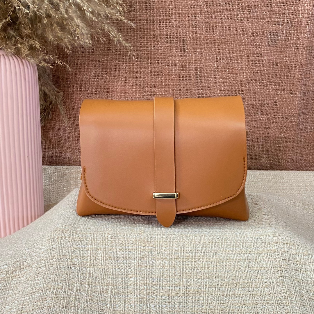 Tan Eva Bag with Vibrant Belt + Big Wallet