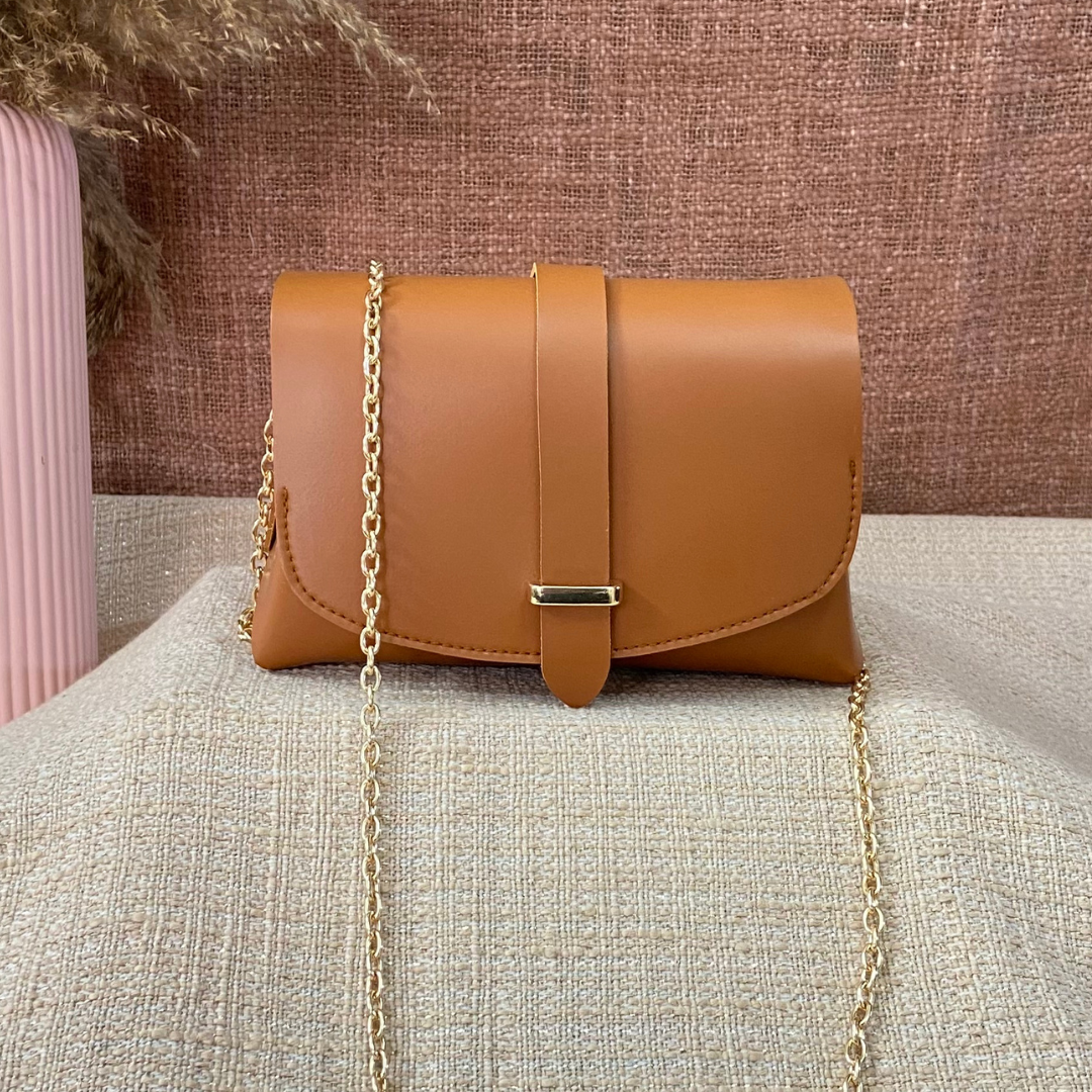 Tan Eva Bag with Vibrant Belt + Big Wallet