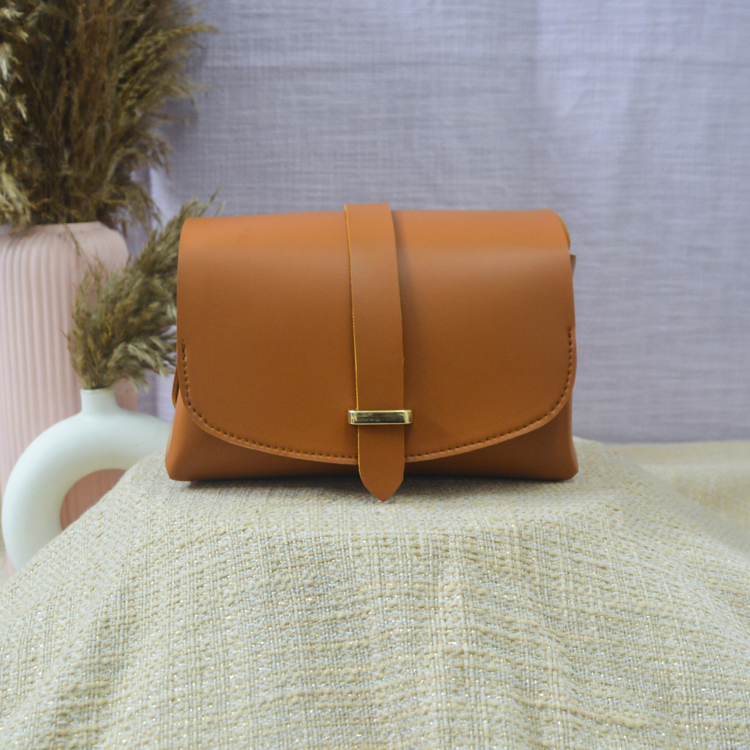 Tan Eva Bag with Neon Belt.